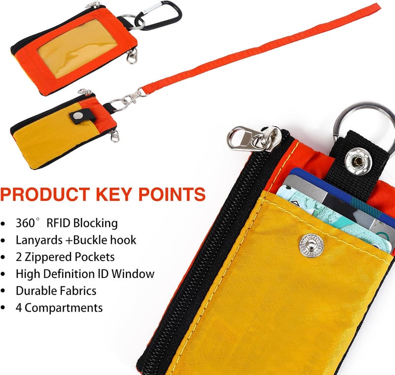 MASAPHIL MASAPHlL Small Lanyard Wallet for Women/Men with RFID Blocking ID Card Wallet, Minimalist Nylon Zipper Pouch, Travel Neck Wallet with Keychain, ID Window for Card,Coin,Cash (Tangerine+Orange) - Image 3